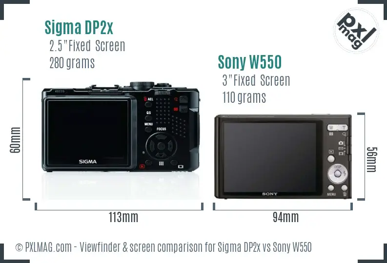 Sigma DP2x vs Sony W550 Screen and Viewfinder comparison