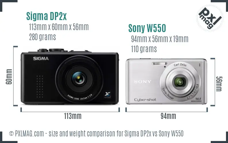 Sigma DP2x vs Sony W550 size comparison