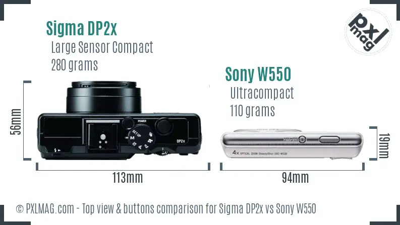 Sigma DP2x vs Sony W550 top view buttons comparison