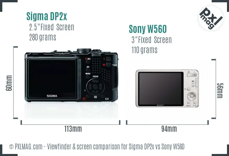 Sigma DP2x vs Sony W560 Screen and Viewfinder comparison