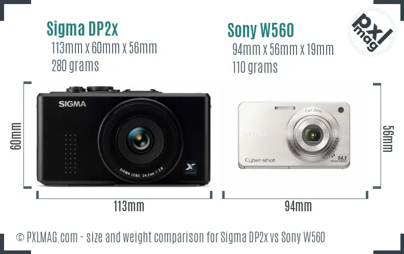 Sigma DP2x vs Sony W560 size comparison