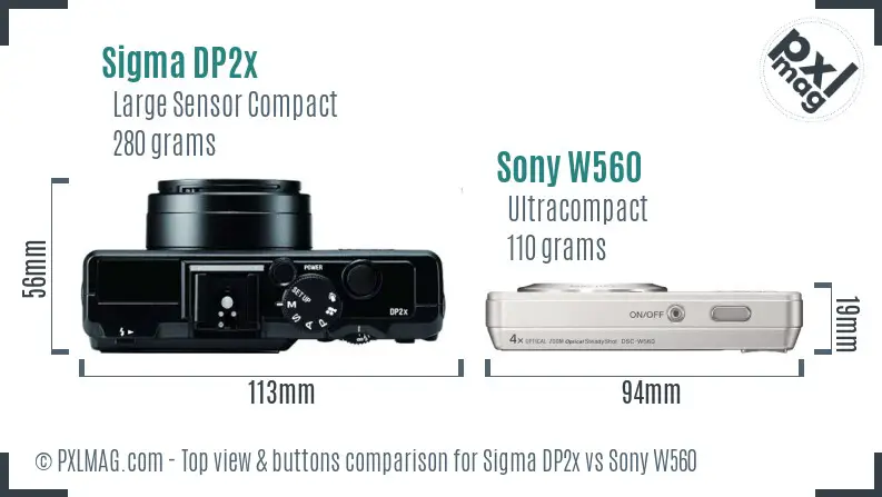 Sigma DP2x vs Sony W560 top view buttons comparison