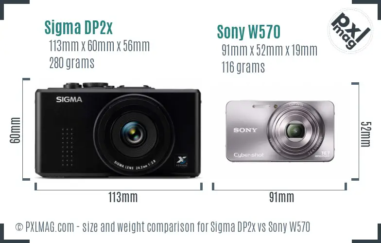 Sigma DP2x vs Sony W570 size comparison