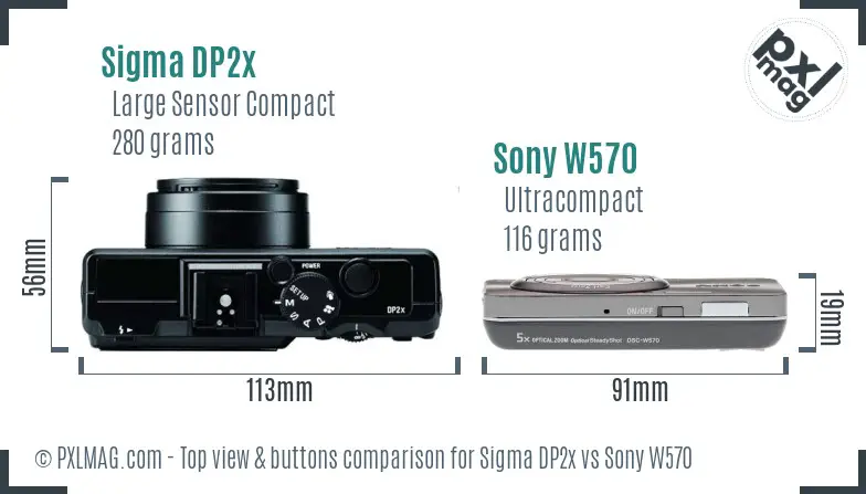Sigma DP2x vs Sony W570 top view buttons comparison