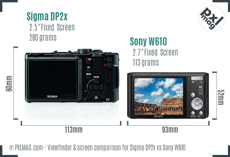 Sigma DP2x vs Sony W610 Screen and Viewfinder comparison