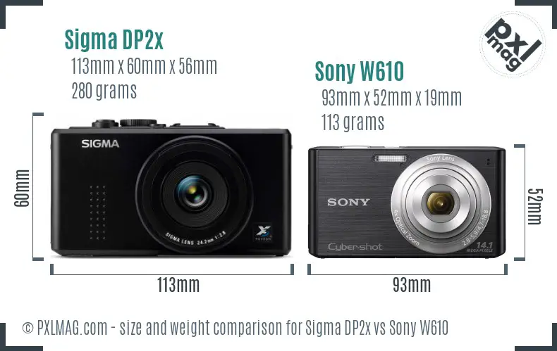 Sigma DP2x vs Sony W610 size comparison