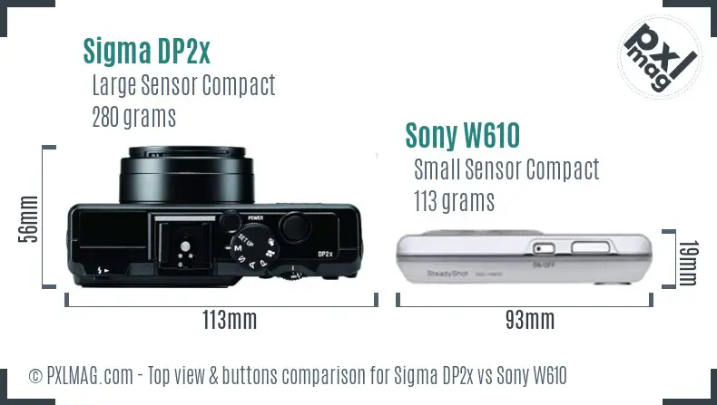 Sigma DP2x vs Sony W610 top view buttons comparison