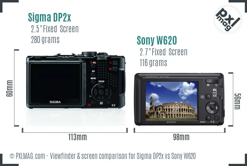 Sigma DP2x vs Sony W620 Screen and Viewfinder comparison