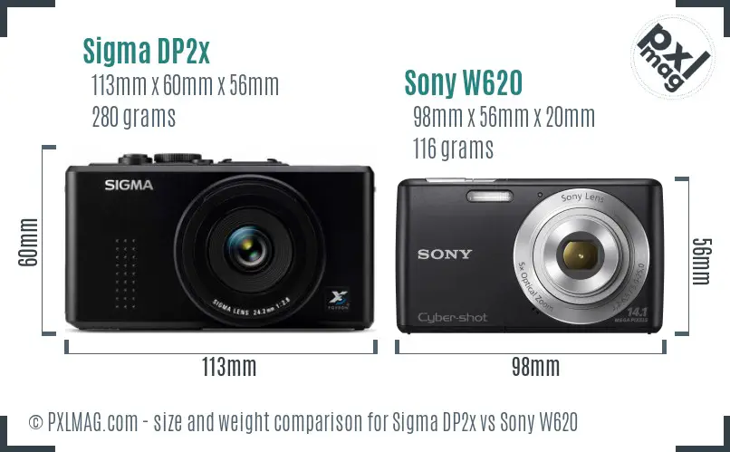 Sigma DP2x vs Sony W620 size comparison