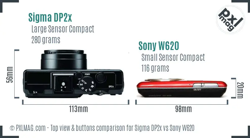 Sigma DP2x vs Sony W620 top view buttons comparison