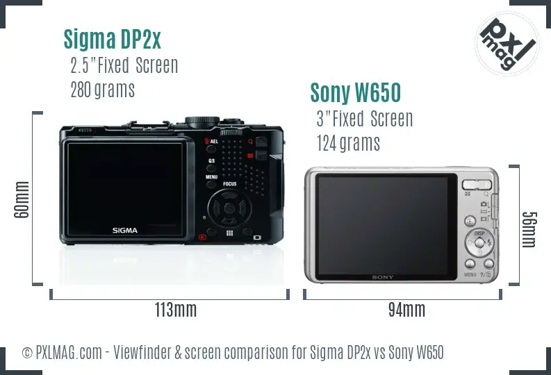 Sigma DP2x vs Sony W650 Screen and Viewfinder comparison