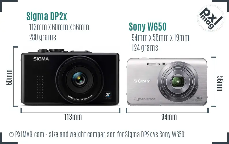 Sigma DP2x vs Sony W650 size comparison