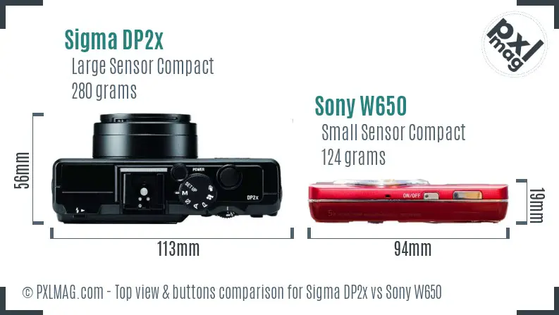 Sigma DP2x vs Sony W650 top view buttons comparison