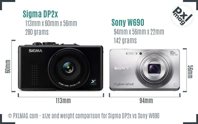 Sigma DP2x vs Sony W690 size comparison