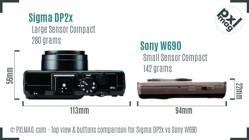 Sigma DP2x vs Sony W690 top view buttons comparison