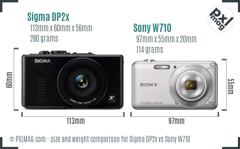 Sigma DP2x vs Sony W710 size comparison