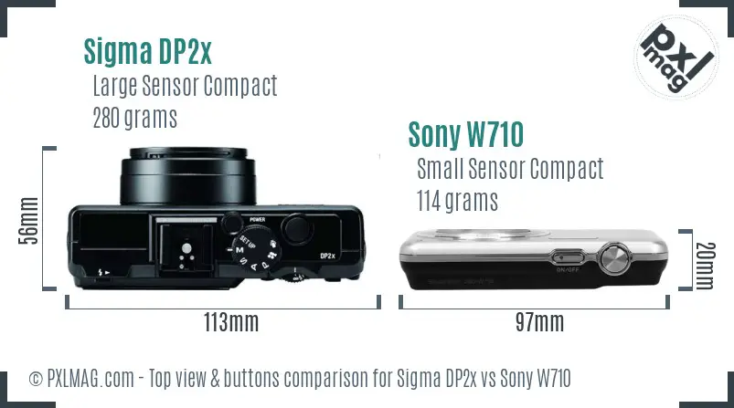 Sigma DP2x vs Sony W710 top view buttons comparison