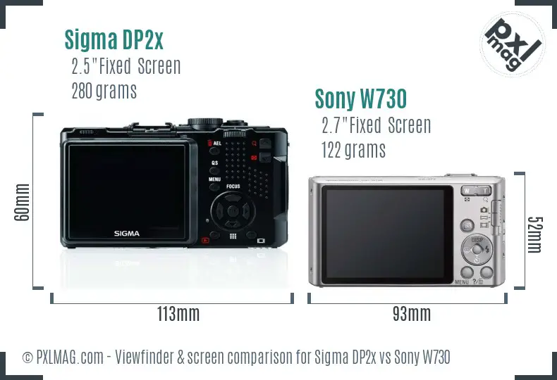 Sigma DP2x vs Sony W730 Screen and Viewfinder comparison