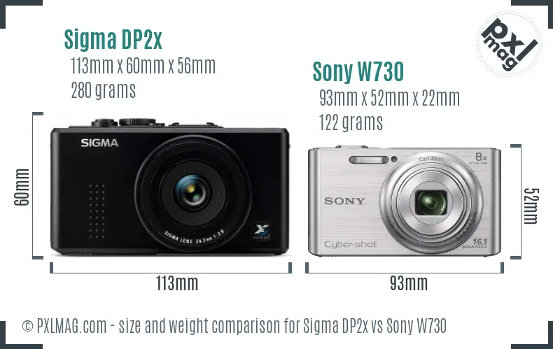 Sigma DP2x vs Sony W730 size comparison