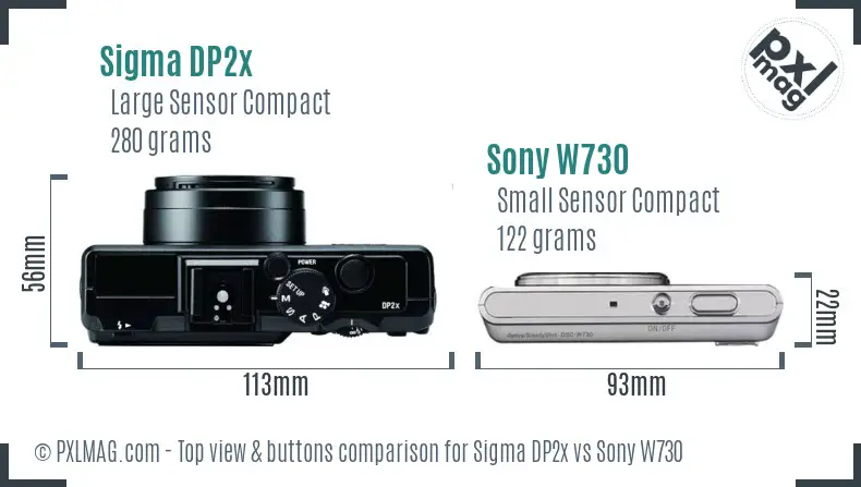 Sigma DP2x vs Sony W730 top view buttons comparison