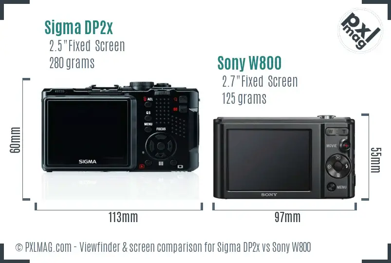 Sigma DP2x vs Sony W800 Screen and Viewfinder comparison