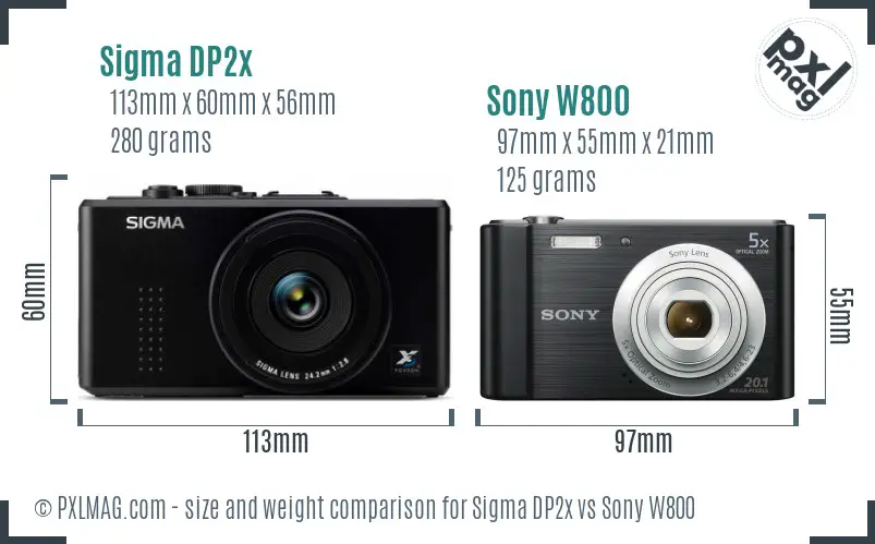 Sigma DP2x vs Sony W800 size comparison