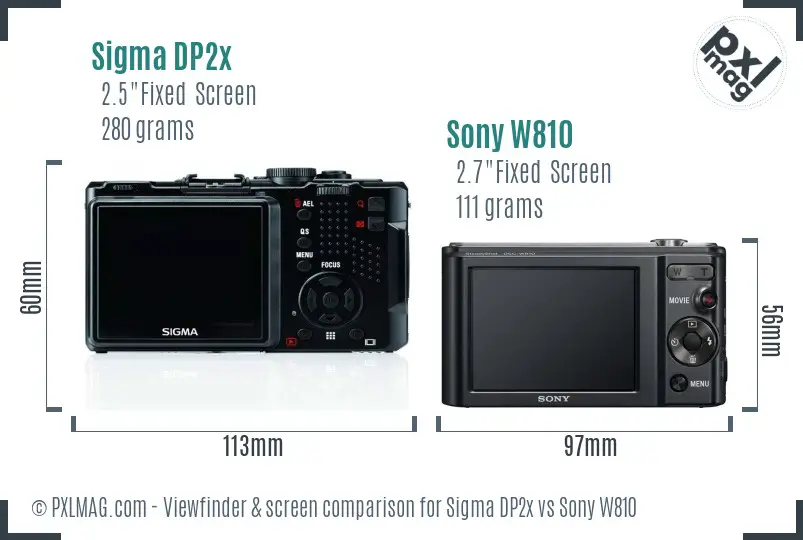 Sigma DP2x vs Sony W810 Screen and Viewfinder comparison