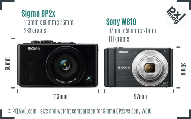 Sigma DP2x vs Sony W810 size comparison