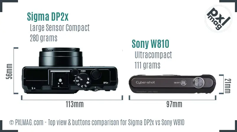 Sigma DP2x vs Sony W810 top view buttons comparison