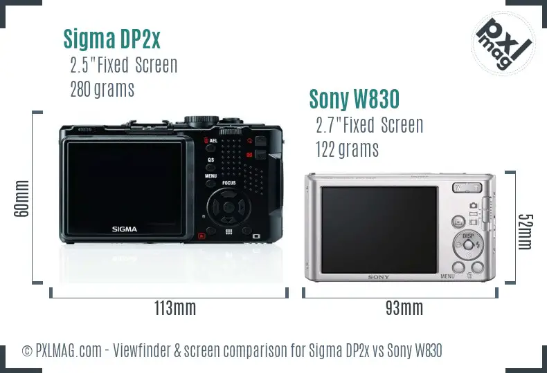 Sigma DP2x vs Sony W830 Screen and Viewfinder comparison