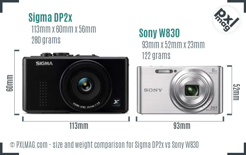 Sigma DP2x vs Sony W830 size comparison