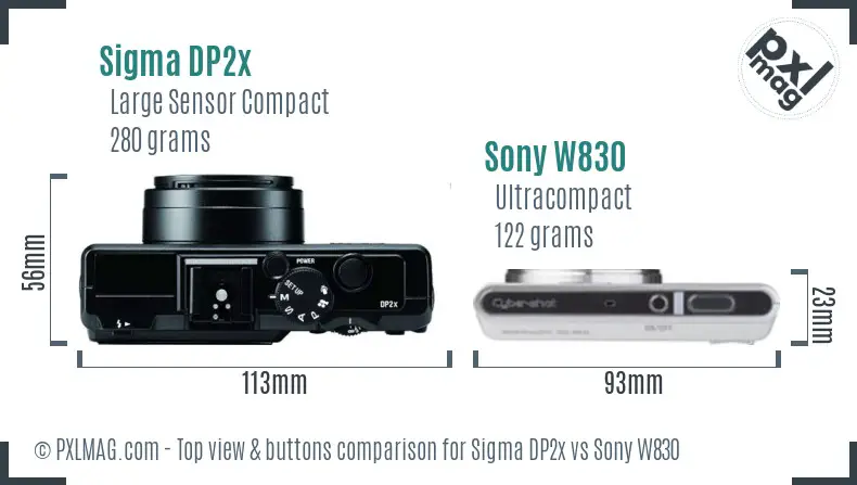 Sigma DP2x vs Sony W830 top view buttons comparison