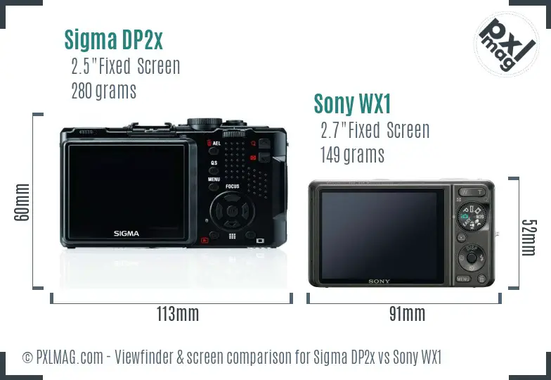 Sigma DP2x vs Sony WX1 Screen and Viewfinder comparison