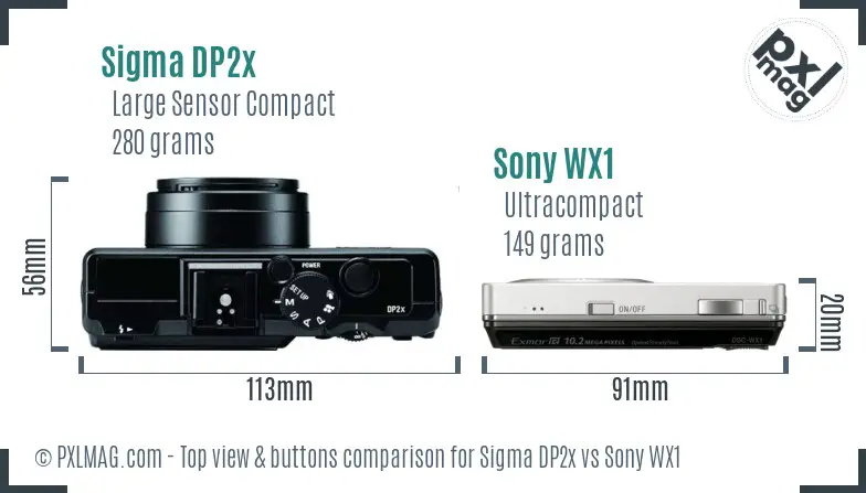 Sigma DP2x vs Sony WX1 top view buttons comparison