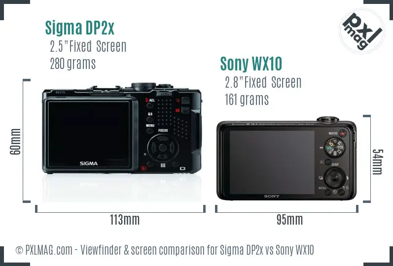 Sigma DP2x vs Sony WX10 Screen and Viewfinder comparison