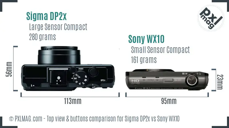 Sigma DP2x vs Sony WX10 top view buttons comparison