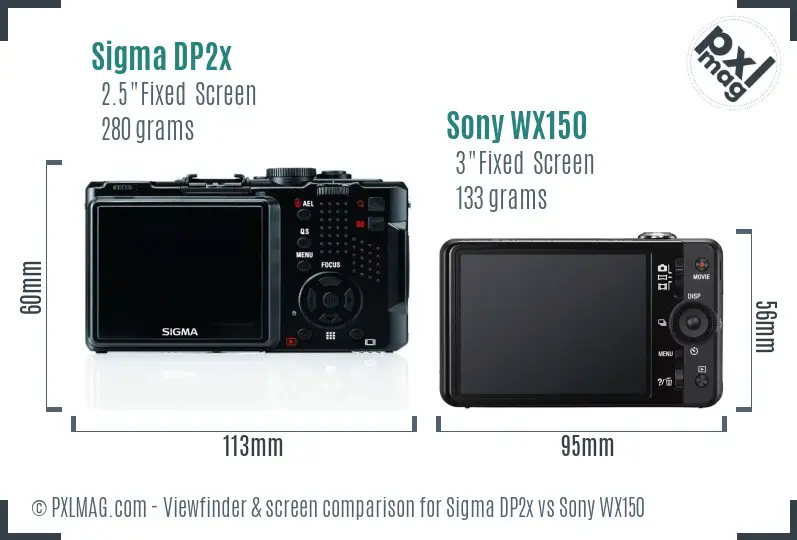 Sigma DP2x vs Sony WX150 Screen and Viewfinder comparison