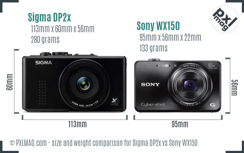 Sigma DP2x vs Sony WX150 size comparison