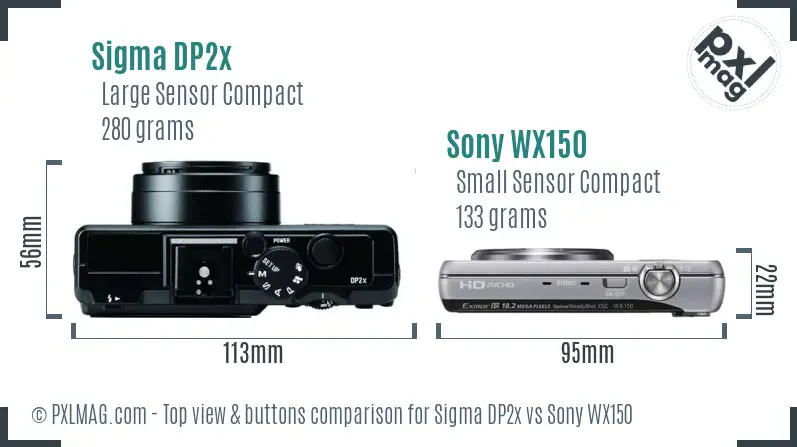 Sigma DP2x vs Sony WX150 top view buttons comparison