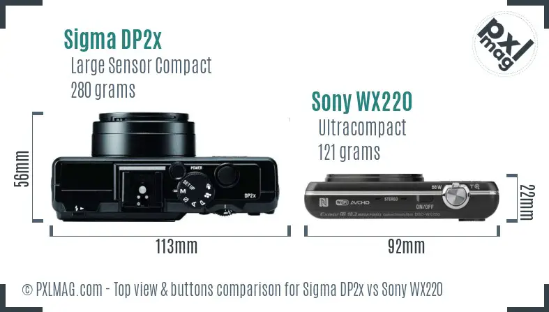 Sigma DP2x vs Sony WX220 top view buttons comparison