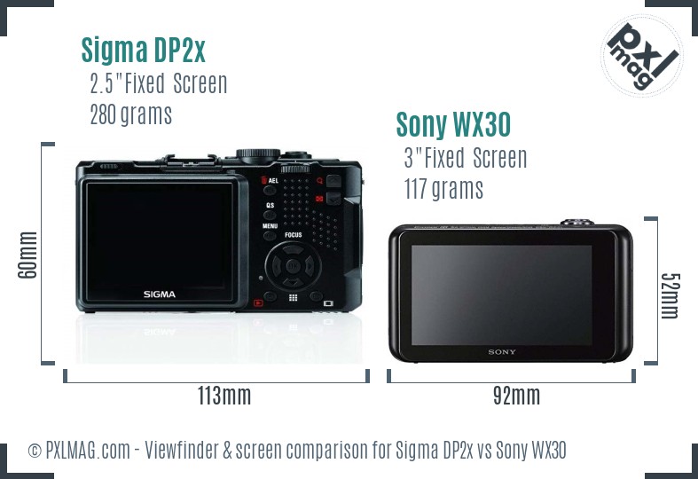 Sigma DP2x vs Sony WX30 Screen and Viewfinder comparison