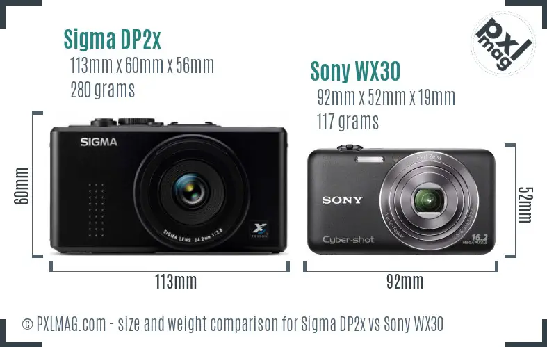 Sigma DP2x vs Sony WX30 size comparison
