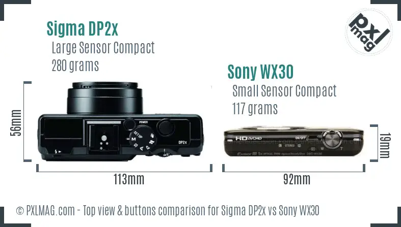 Sigma DP2x vs Sony WX30 top view buttons comparison