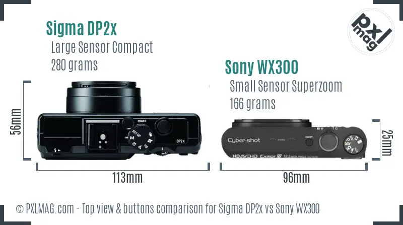 Sigma DP2x vs Sony WX300 top view buttons comparison Sigma DP2x vs Sony WX300 top view buttons comparison
