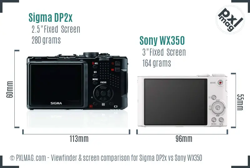 Sigma DP2x vs Sony WX350 Screen and Viewfinder comparison