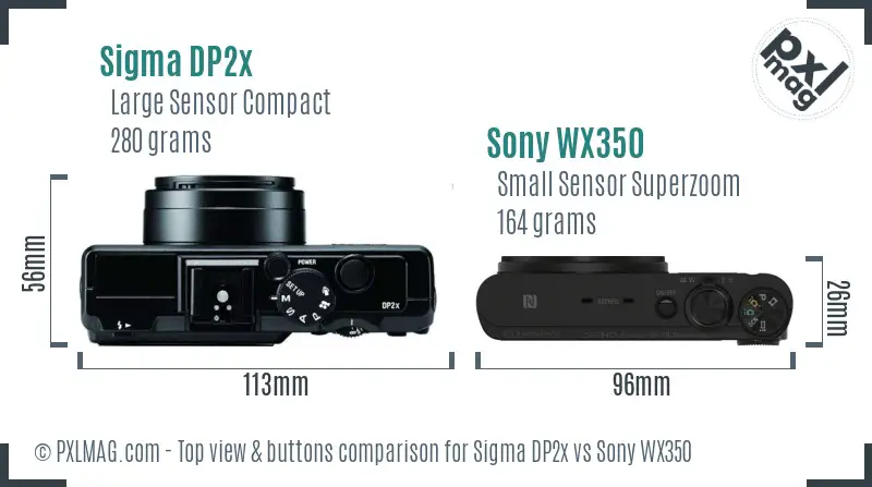 Sigma DP2x vs Sony WX350 top view buttons comparison