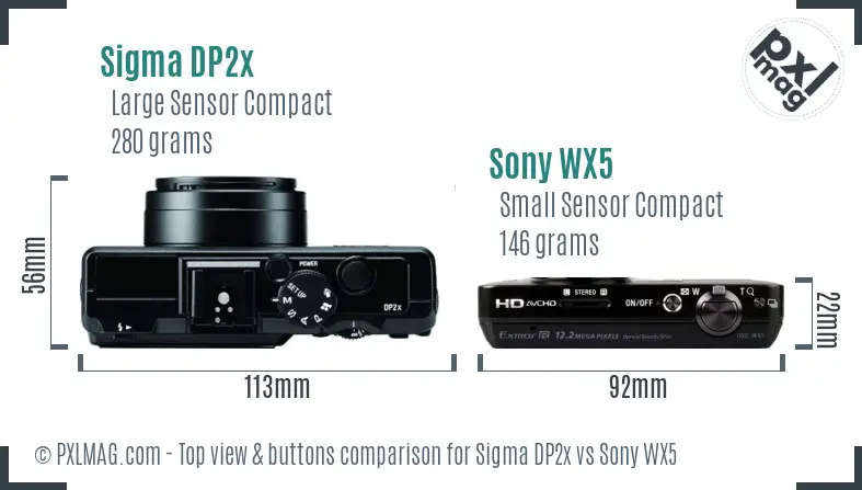 Sigma DP2x vs Sony WX5 top view buttons comparison