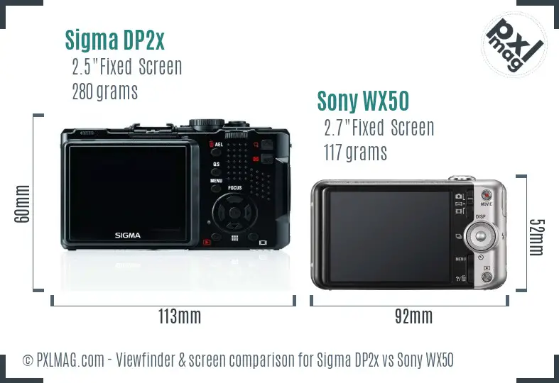 Sigma DP2x vs Sony WX50 Screen and Viewfinder comparison