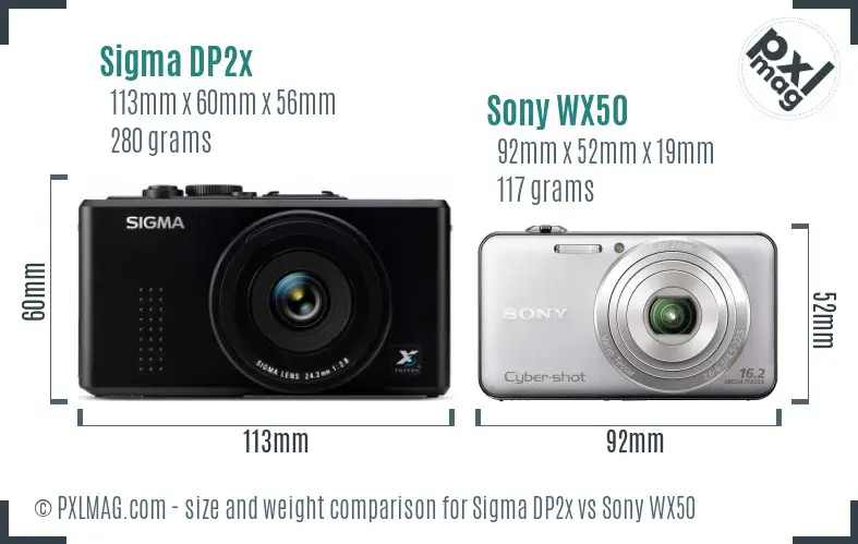 Sigma DP2x vs Sony WX50 size comparison