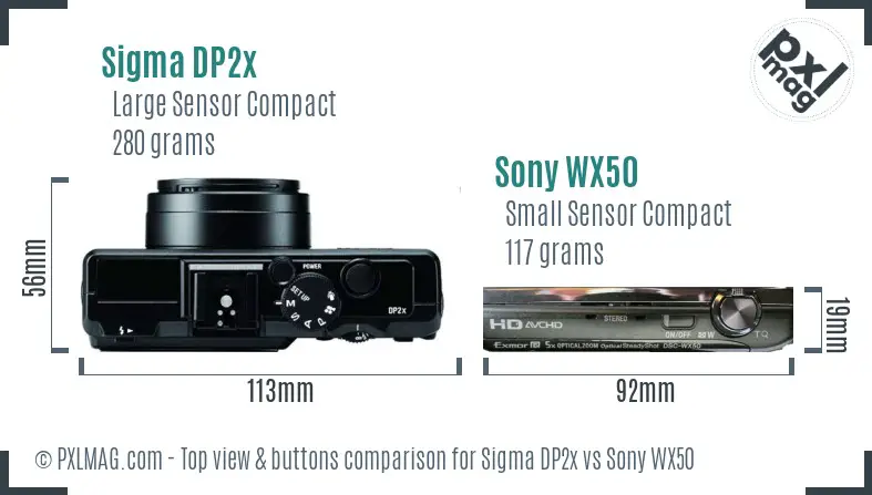 Sigma DP2x vs Sony WX50 top view buttons comparison